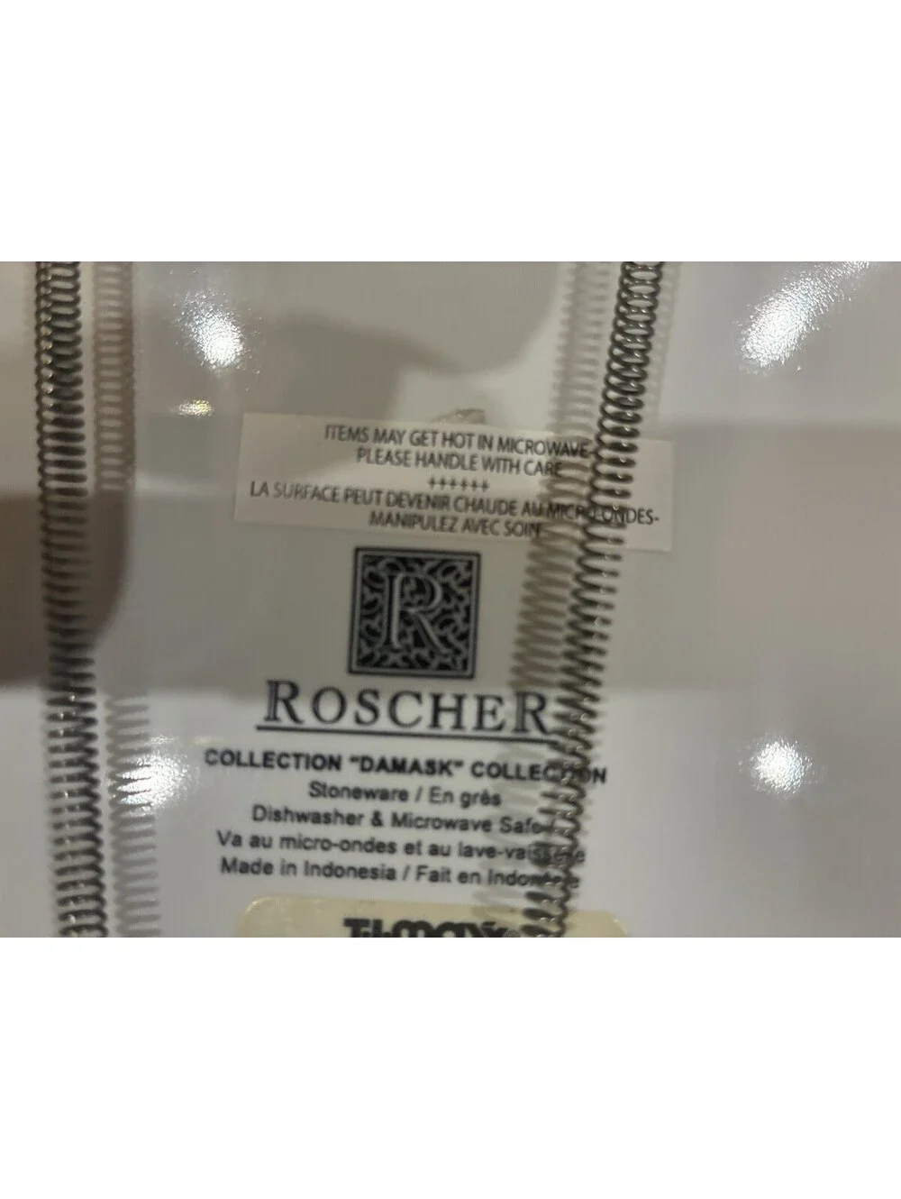 Roscher Damask Collection Stoneware Plates Set of 3, Black/White, MW/DS Safe
